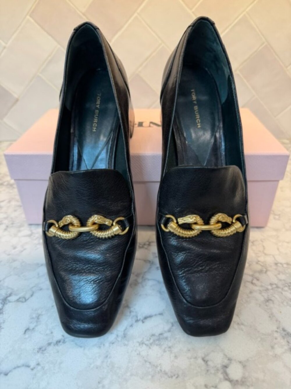 Tori Burch Black Heeled Loafers Size 8.5